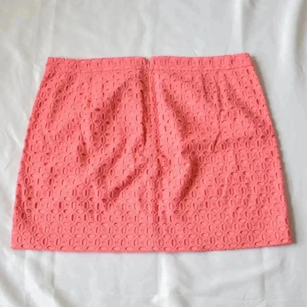 J.CREW 100% Cotton Skirt with Embroidered Oval Pattern in Coral Pink Size 16